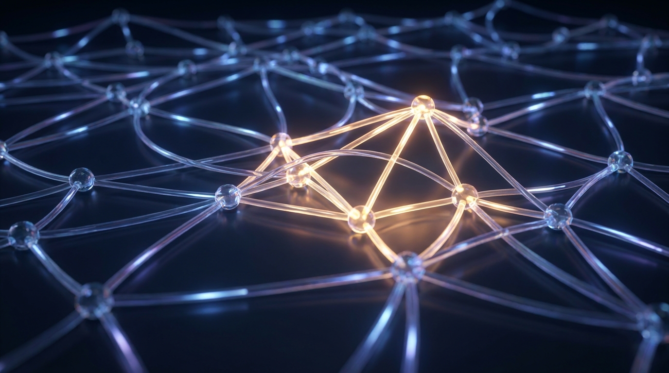 A visual metaphor for market leadership, showing a distinct, brighter segment of a larger, interconnected network of lines and nodes, representing sectors. The