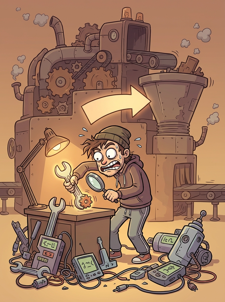 Visual metaphor for premature optimization: tuning the wrong layer before measuring where time actually goes